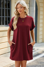 Short Sleeve Mini Dress with Pockets Casual & Stylish Everyday Wear