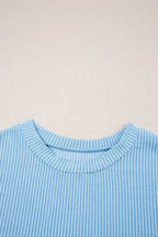 Pink Corded Colorblock Pocket Crew Neck T Shirt