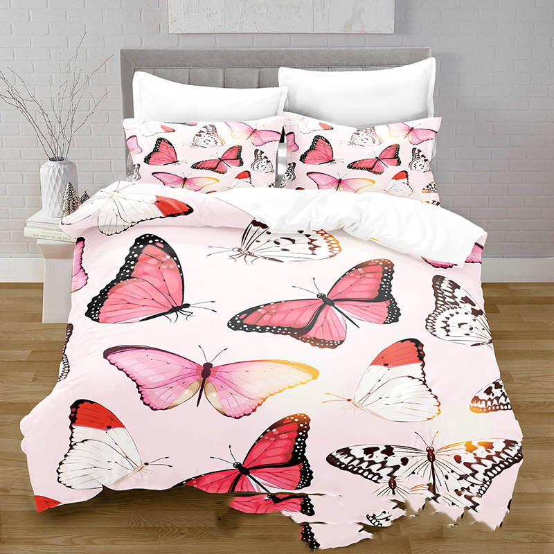 3D Digital Printing Butterfly Pattern Brushed Quilt Cover Pillowcase Bedding Set Pi-Mart
