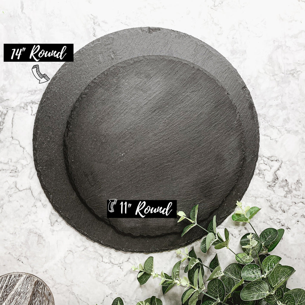 Slate Round 14 Inch Cheese Board - Natural Edge Serving Platter BandsCo Straps