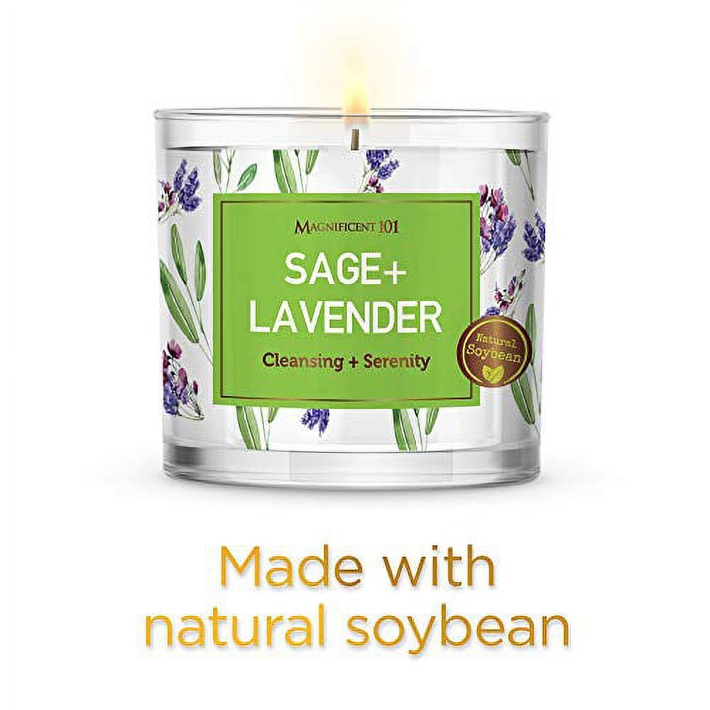 Large Sage + Lavender, Smudge Candle for House Energy Cleansing and Serenity, Banishes Negative Energy I Purification and Chakra Healing - Natural Soy Wax Glass Candle for Aromatherapy (14oz) - SJB-DIAMOND ELITES