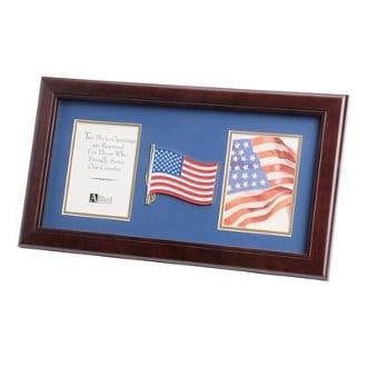 American Flag Medallion Double Picture Frame - Mahogany The Military Gift Store