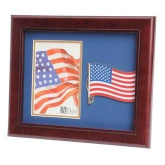 American Flag Medallion Portrait Picture Frame 4 by 6 - Mahogany. The Military Gift Store