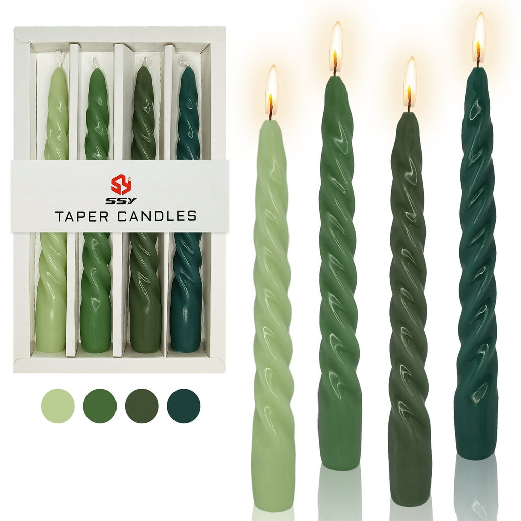 FCMSHAMD 7.3 inch Handmade Taper Candles Gradiented Green Candle Sticks Unscented Spiral Candles Sets for Home Decoration Wedding Party , Pack of 4 - SJB-DIAMOND ELITES