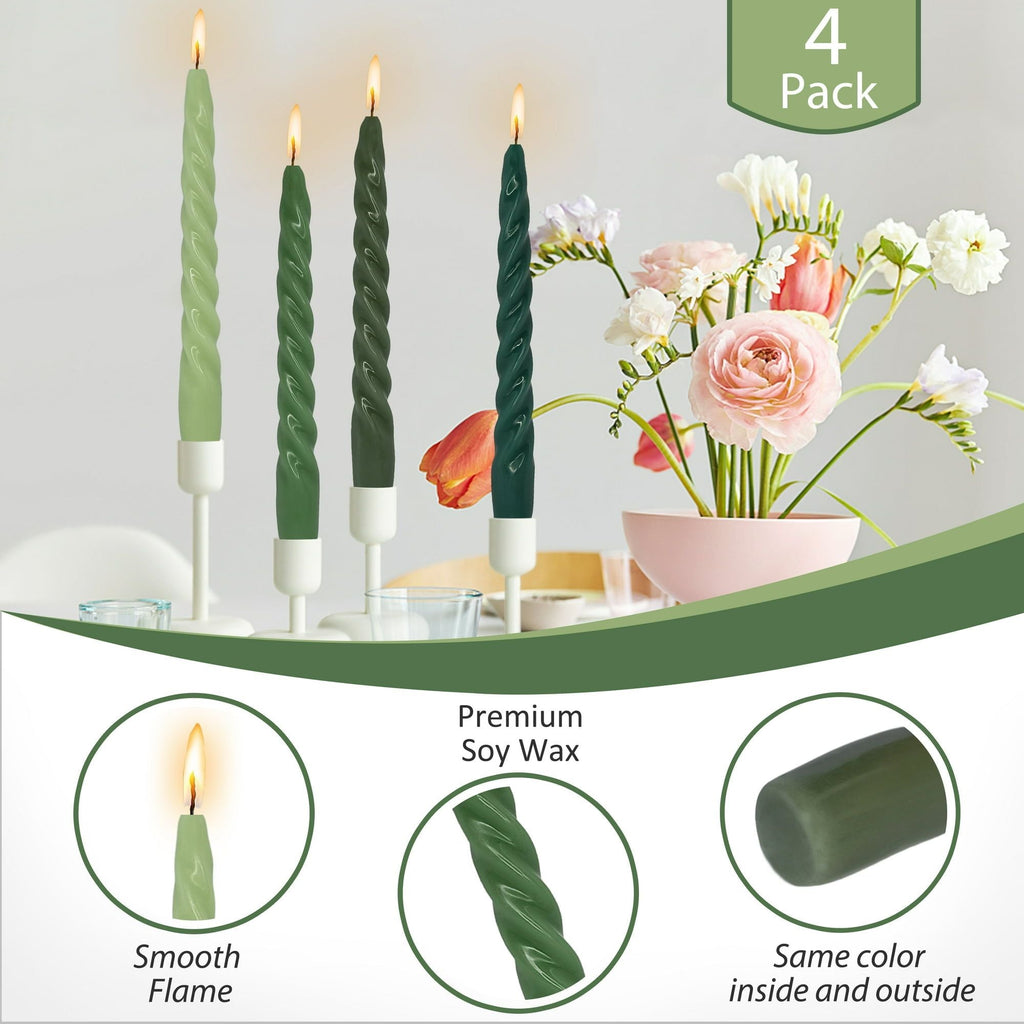 FCMSHAMD 7.3 inch Handmade Taper Candles Gradiented Green Candle Sticks Unscented Spiral Candles Sets for Home Decoration Wedding Party , Pack of 4 - SJB-DIAMOND ELITES