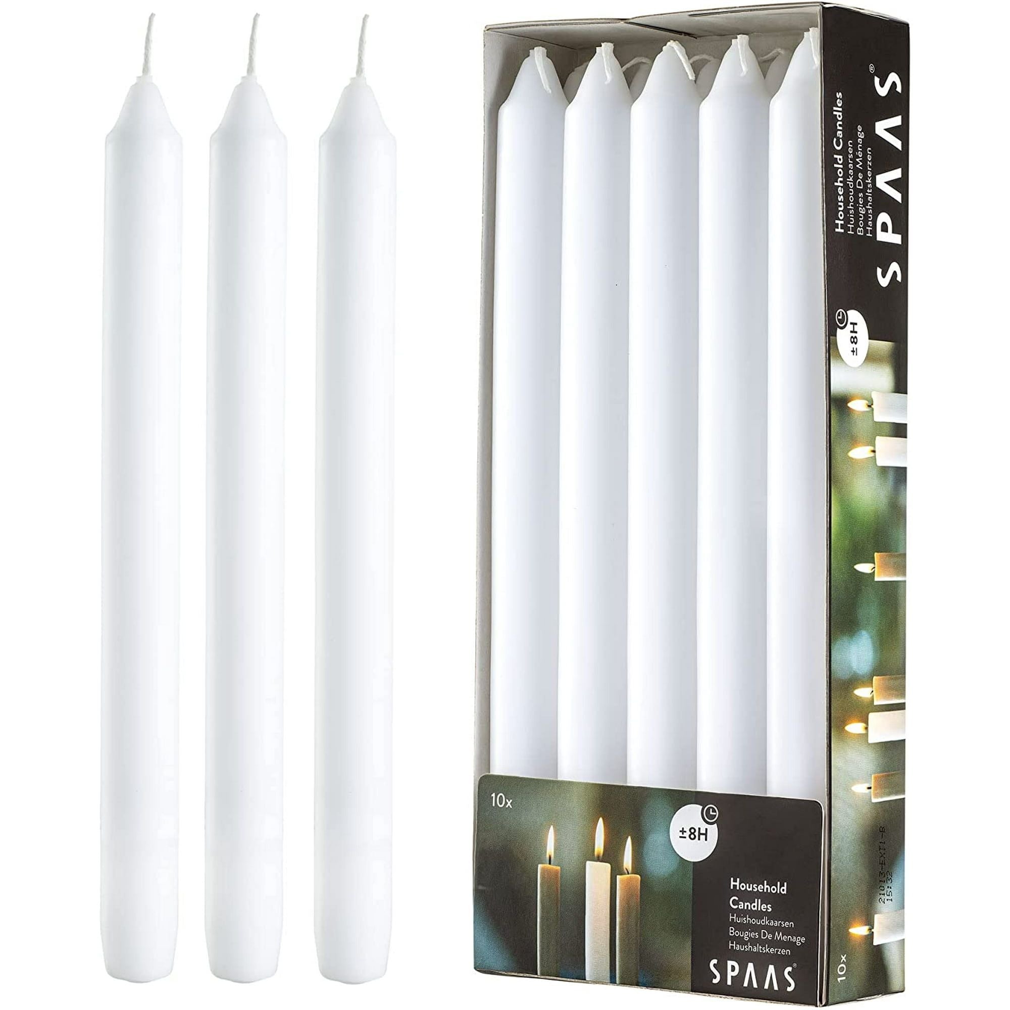 Rambue 9.5" White Candlesticks, Set of 10 White Taper Candles for Home Decoration, Holidays and Weddings, 8 Hour Burn Time - SJB-DIAMOND ELITES