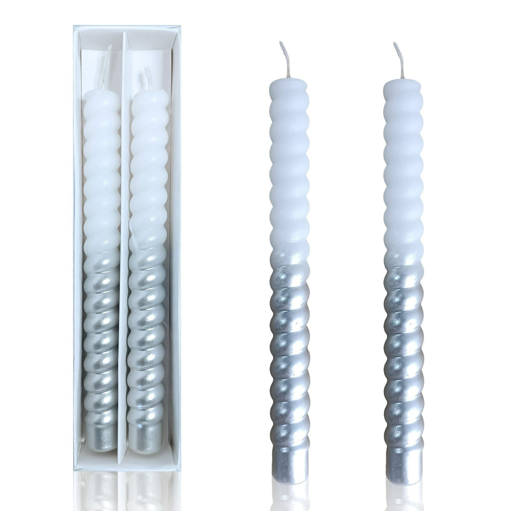 FCMSHAMD Silver Taper Candles- Dripless Spiral (2 Pack) - SJB-DIAMOND ELITES