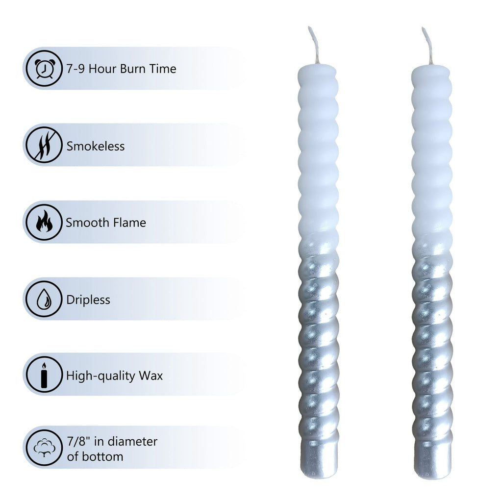 FCMSHAMD Silver Taper Candles- Dripless Spiral (2 Pack) - SJB-DIAMOND ELITES