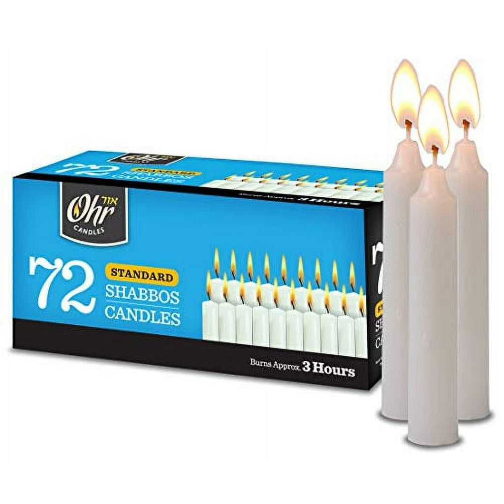 Ohr Candles, 3 Hour Shabbat, Emergency, and Prayer Unscented Taper Candles - White (72 Pack) - SJB-DIAMOND ELITES