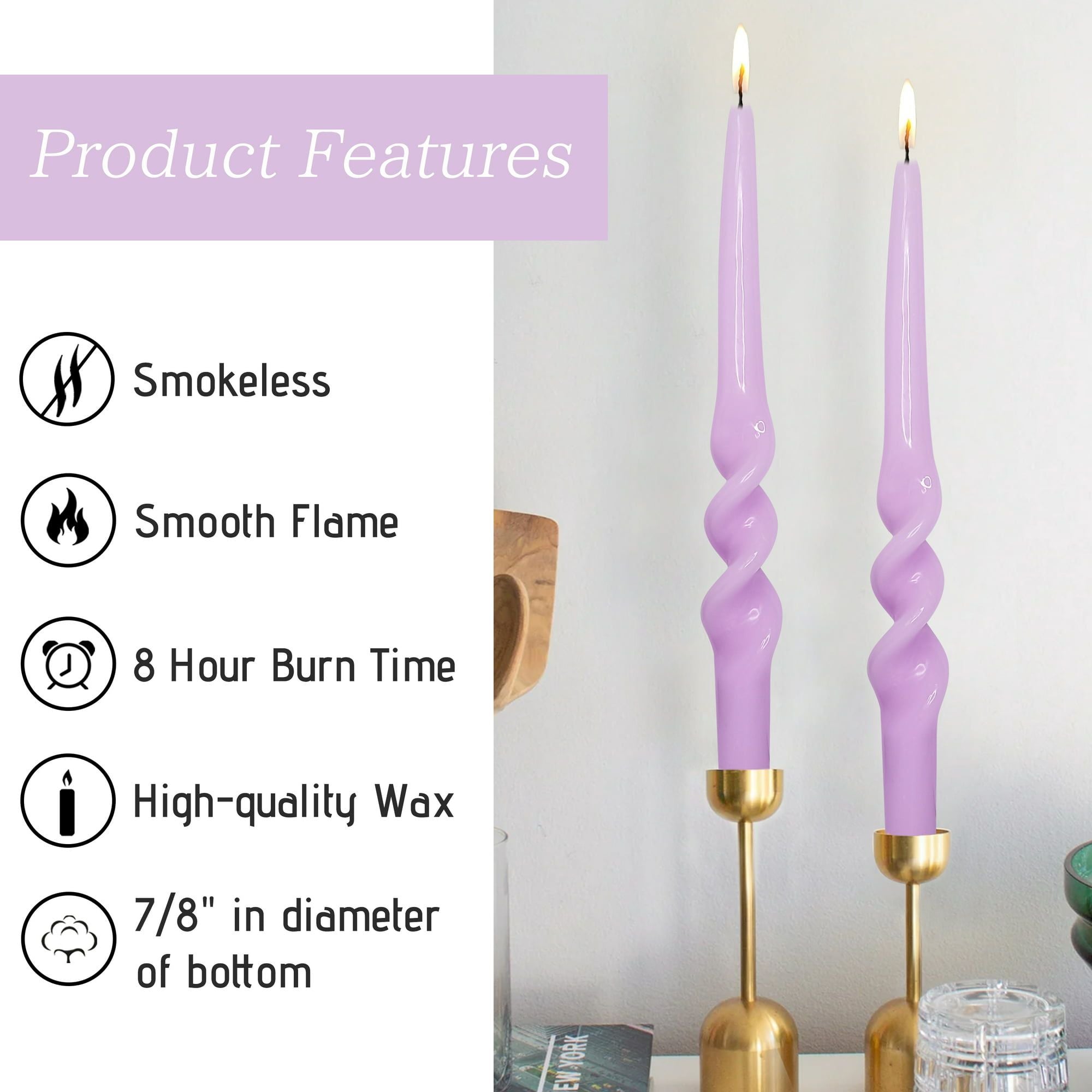 FCMSHAMD Dripless Taper Candles 10 inch Purple Handmade Candle Sticks Unscented Candles, Pack of 2 - SJB-DIAMOND ELITES