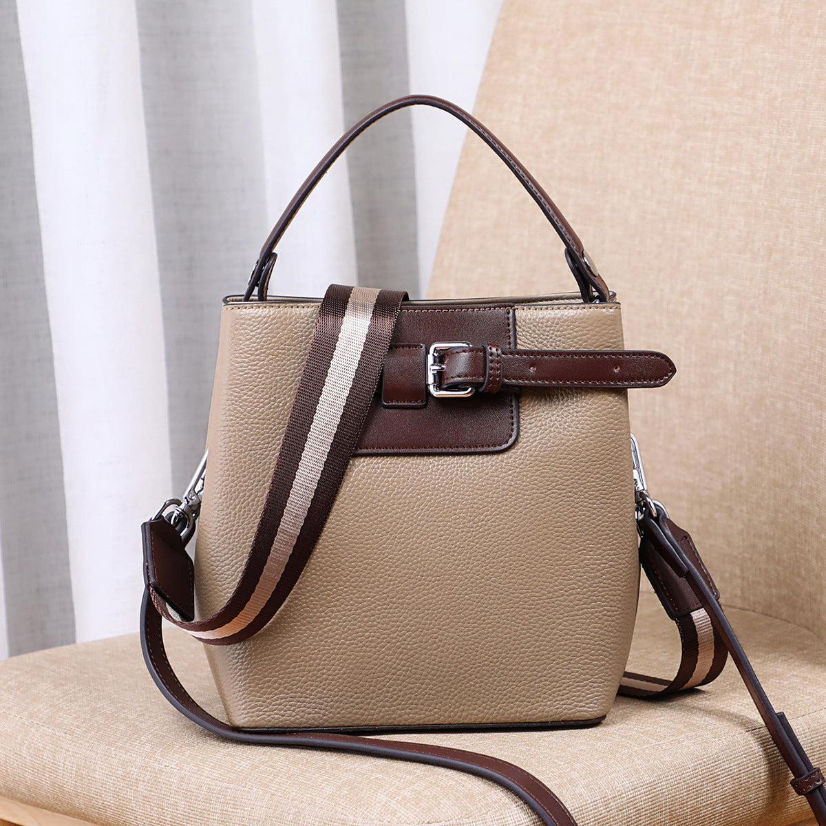 Genuine leather crossbody bucket bag all-match shoulder bag - SJB-DIAMOND ELITES