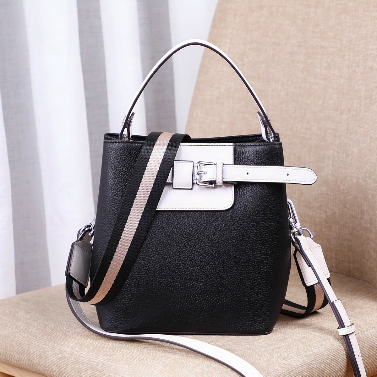 Genuine leather crossbody bucket bag all-match shoulder bag - SJB-DIAMOND ELITES