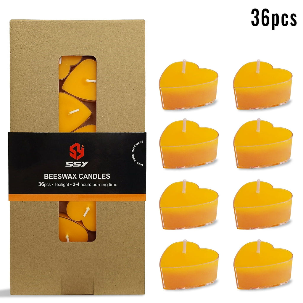 FCMSHAMD Tea Lights - Pack of 36, Premium Beeswax, 0.6 oz Each, 3-4 Hours Burn Time - SJB-DIAMOND ELITES