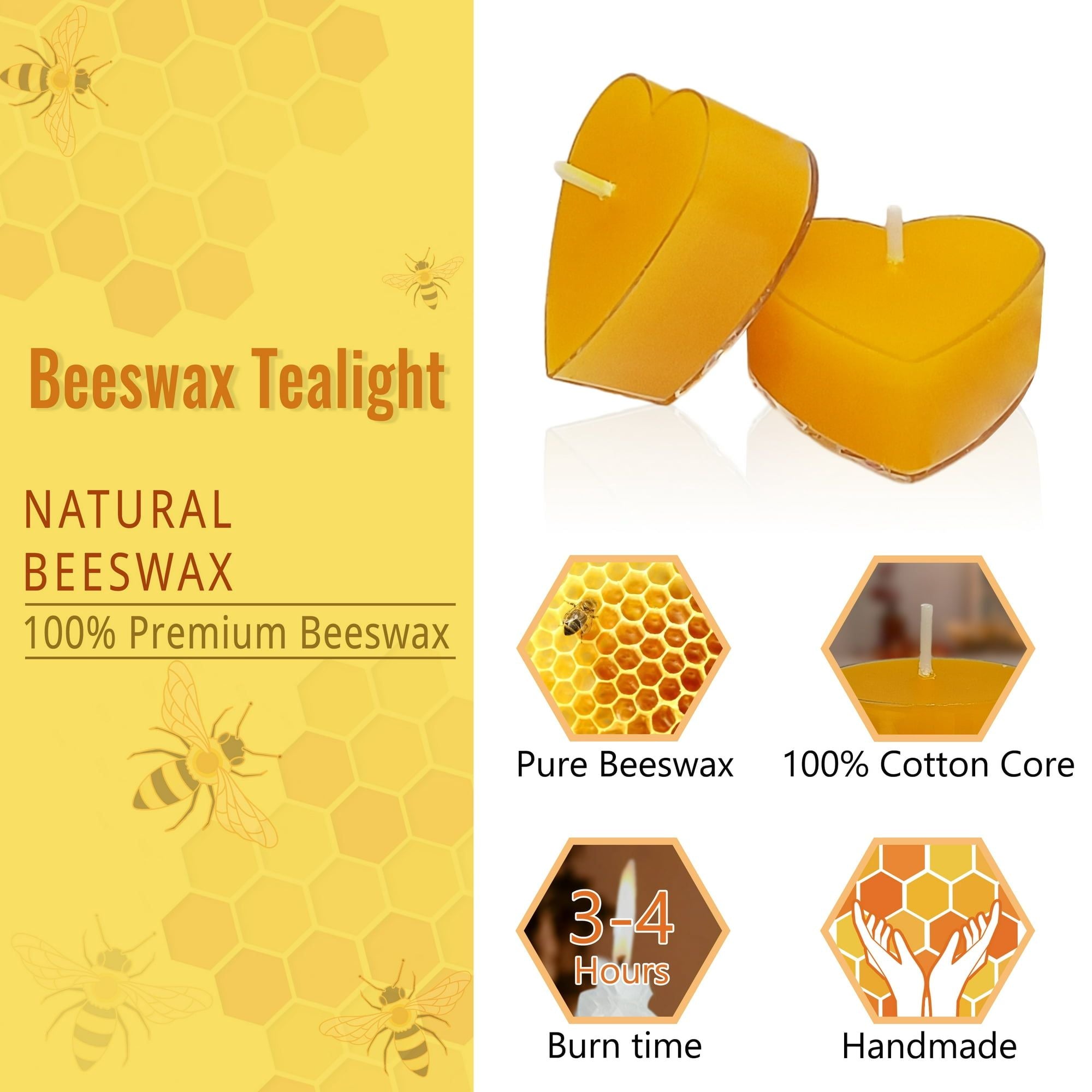 FCMSHAMD Tea Lights - Pack of 36, Premium Beeswax, 0.6 oz Each, 3-4 Hours Burn Time - SJB-DIAMOND ELITES