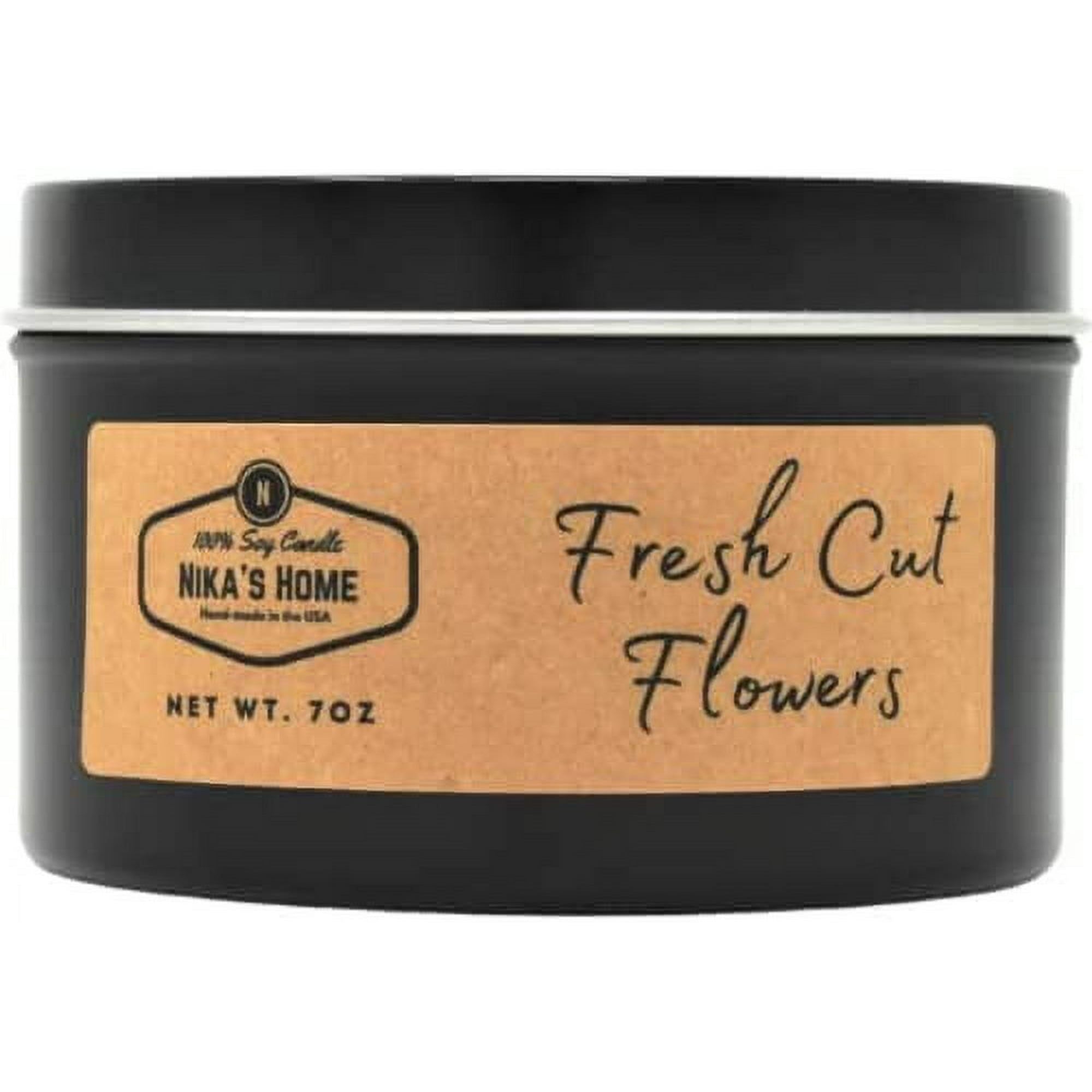 Nika's Home Fresh Cut Flowers 7oz Black Tin Soy Candle - Strong Scented and Long Lasting - SJB-DIAMOND ELITES