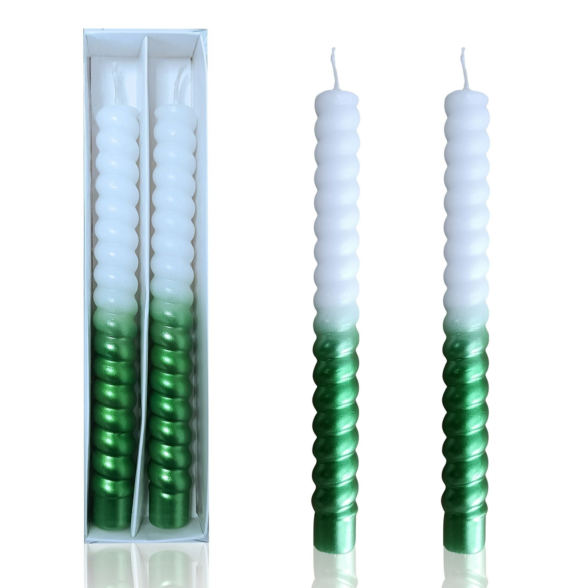 FCMSHAMD 8.46'' Green Taper Candles - Spiral Dripless (2 Pack) - SJB-DIAMOND ELITES