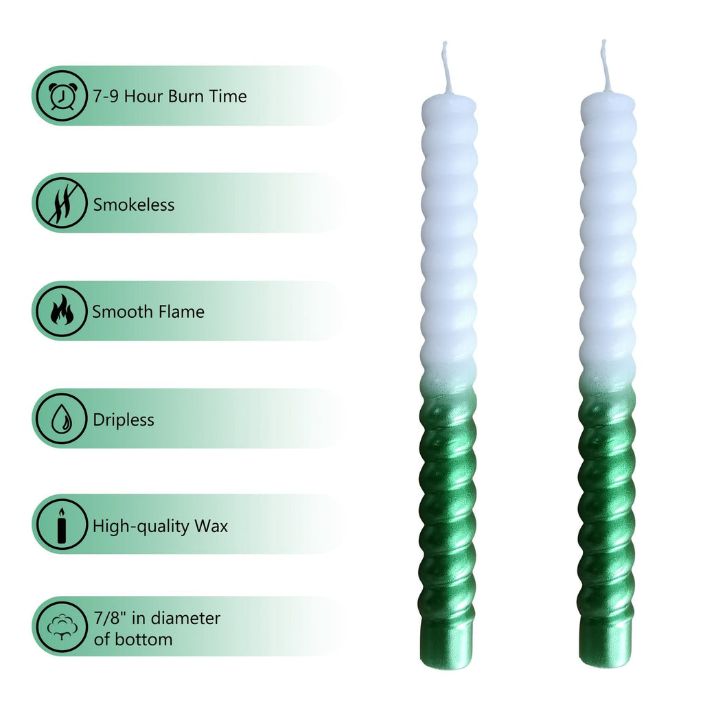 FCMSHAMD 8.46'' Green Taper Candles - Spiral Dripless (2 Pack) - SJB-DIAMOND ELITES