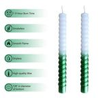 FCMSHAMD 8.46'' Green Taper Candles - Spiral Dripless (2 Pack) - SJB-DIAMOND ELITES