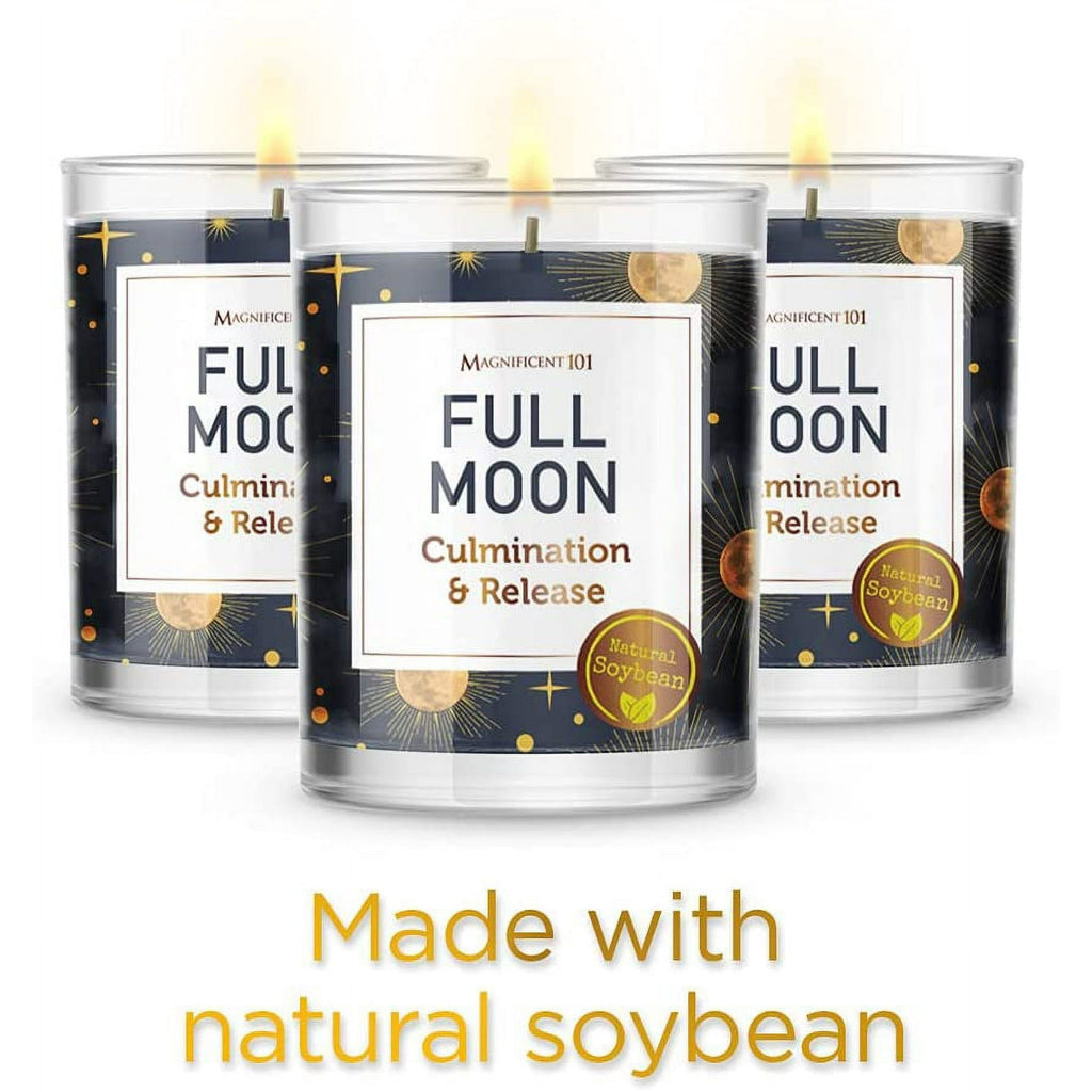 Magnificent 101 Set of 3 Long-Lasting Full Moon Aromatherapy Candles 10.5 Oz - 42-Hour Burn 100% Soy Wax, Herbs Ideal for Meditation, House Energy Cleansing & Manifestation - SJB-DIAMOND ELITES