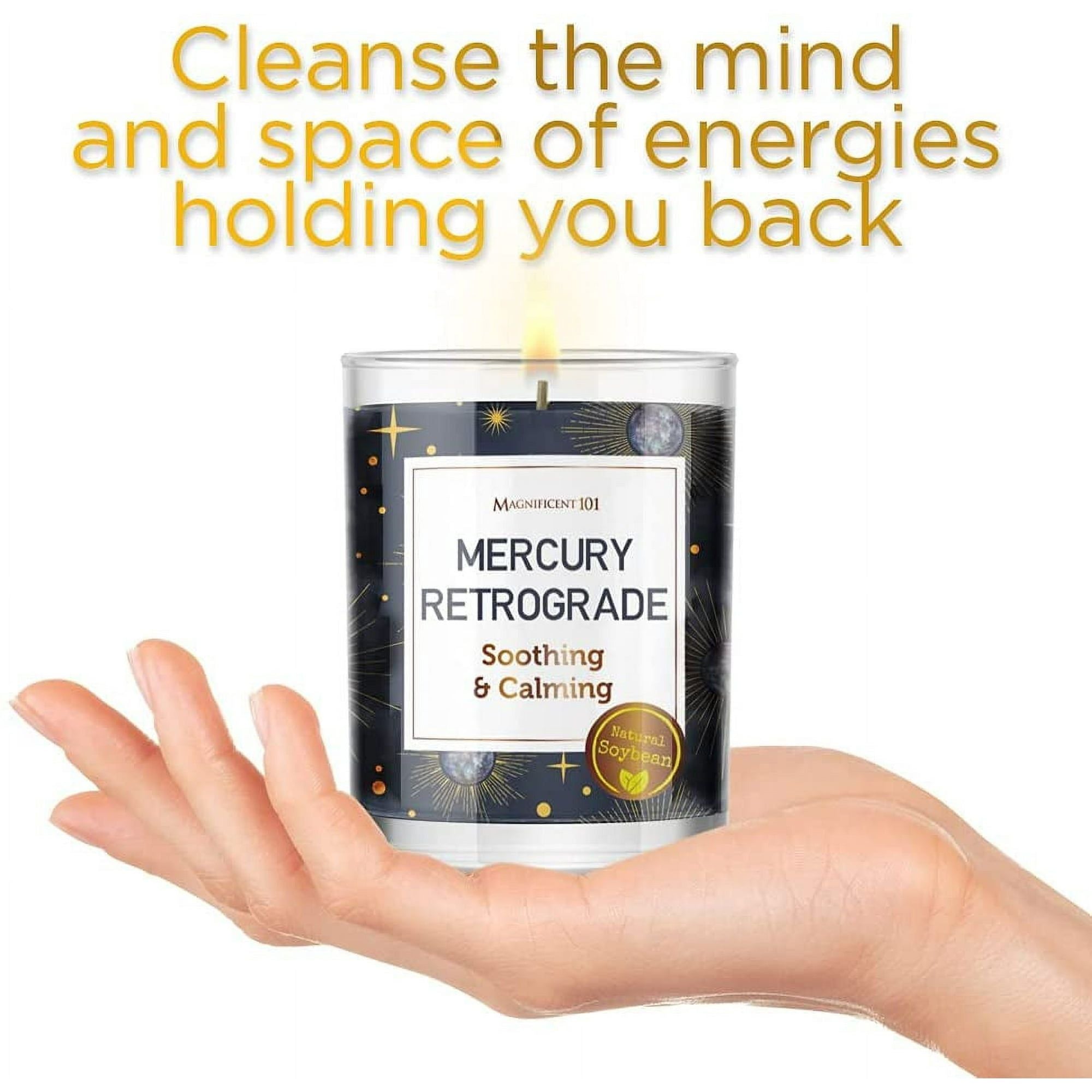 Magnificent 101 Set of 3 Long-Lasting Mercury Retrograde Aromatherapy Candles 10.5 Oz - 42-Hour Burn 100% Soy Wax, Herbs Ideal for Meditation, Energy Cleansing & Manifestation - SJB-DIAMOND ELITES