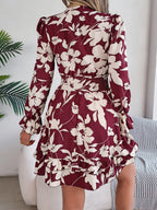 Feminine Lilac Ruffled Printed Long Sleeve Dress Summer Cute Midi Dress