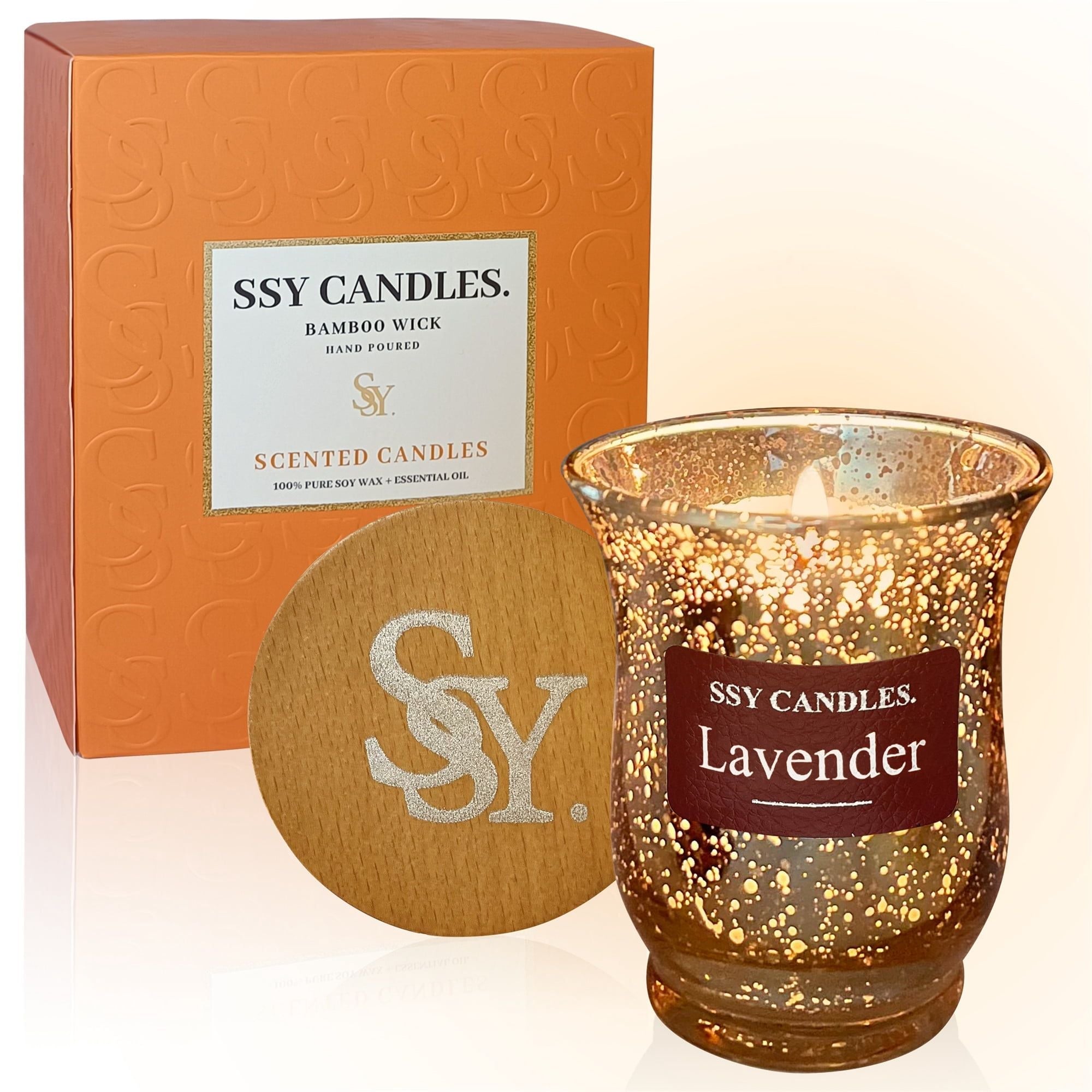 Scented Lavender Soy Wax Jar Candle with Wooden Wick - 8.4oz, Burns for 50 Hours - SJB-DIAMOND ELITES