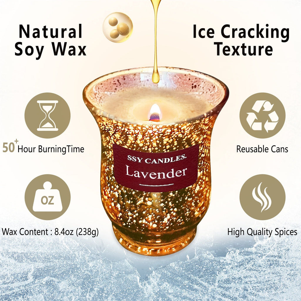 Scented Lavender Soy Wax Jar Candle with Wooden Wick - 8.4oz, Burns for 50 Hours - SJB-DIAMOND ELITES