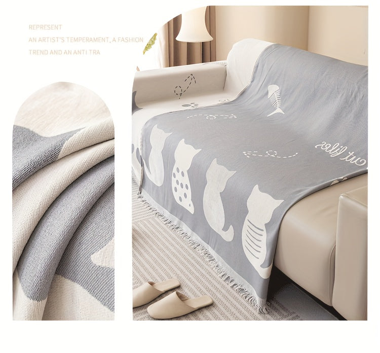 1pc Chenille Cat Cartoon Sofa Cover Blanket Four Seasons Universal Simple Double-sided Multi-functional Sofa Throw Blanket Couch Cover For Living Room Home Decor