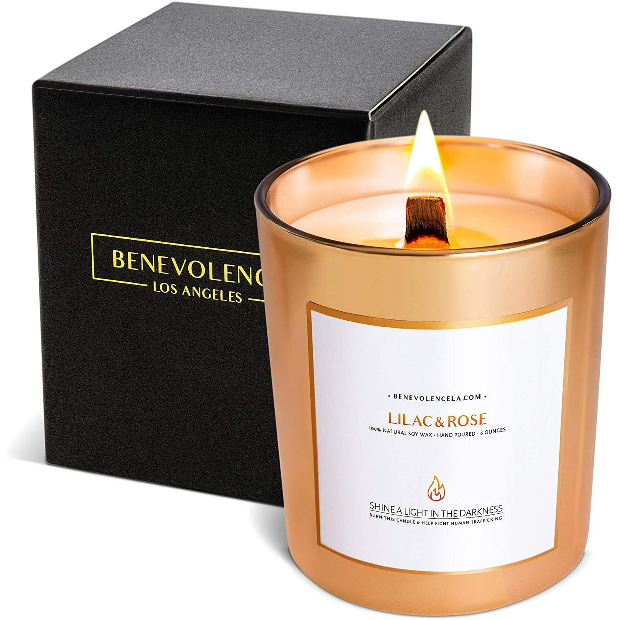 Benevolence LA Rose Gold Glass Scented Candles - Lilac & Rose (6 oz) - SJB-DIAMOND ELITES