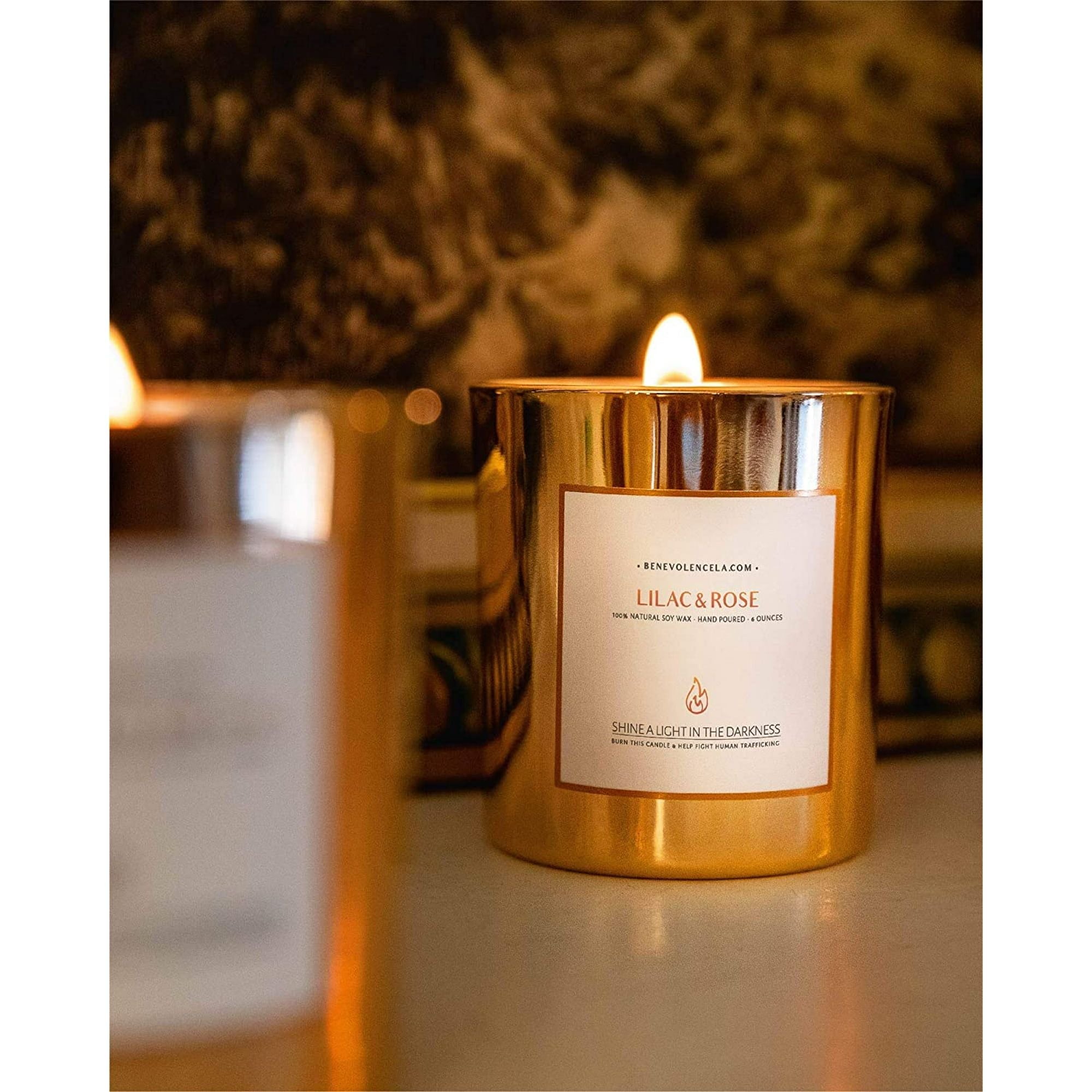 Benevolence LA Rose Gold Glass Scented Candles - Lilac & Rose (6 oz) - SJB-DIAMOND ELITES