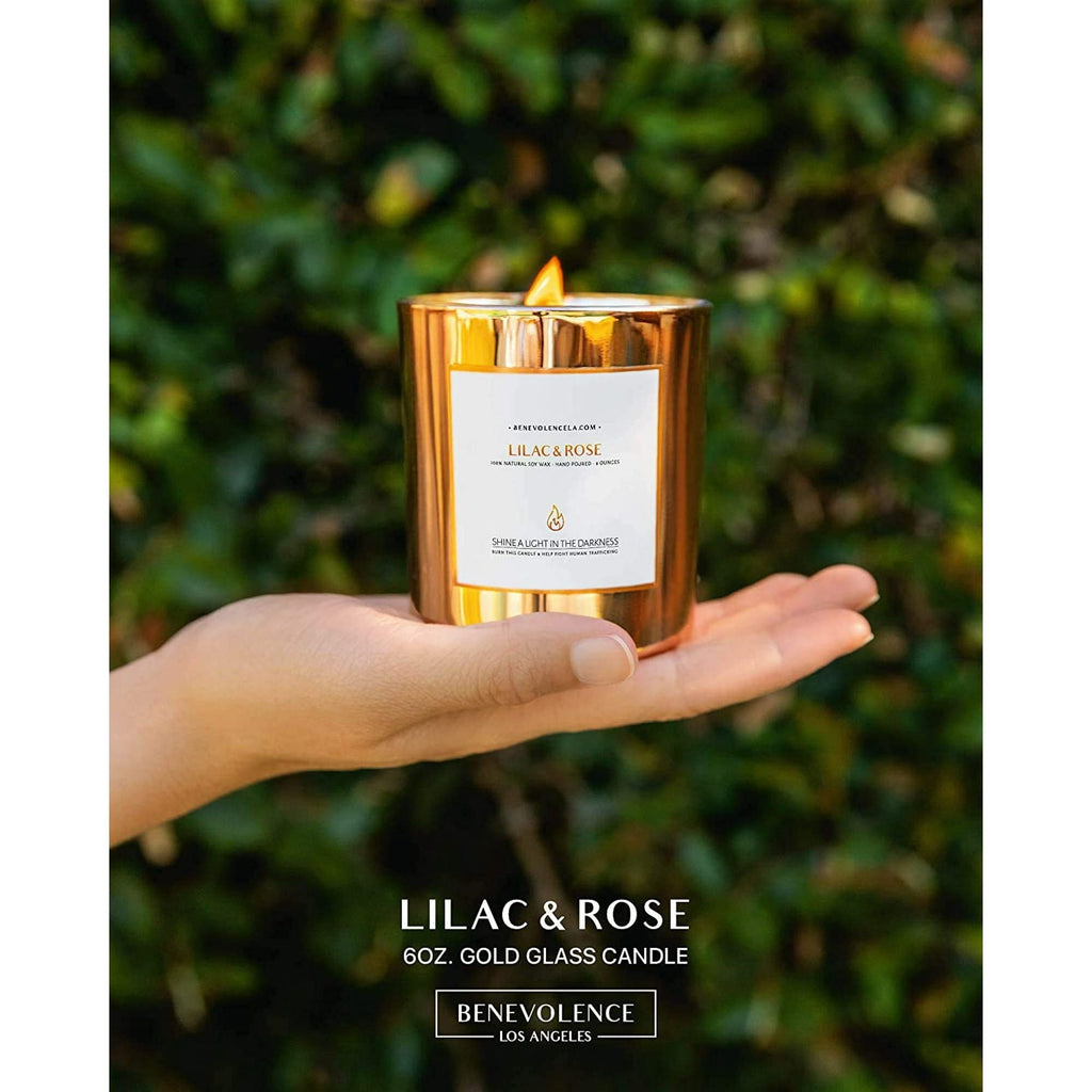 Benevolence LA Rose Gold Glass Scented Candles - Lilac & Rose (6 oz) - SJB-DIAMOND ELITES