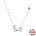 Sterling Silver Ornament S925 White Gold Plated Cute Sausage Dog Necklace Pi-Mart