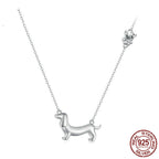 Sterling Silver Ornament S925 White Gold Plated Cute Sausage Dog Necklace Pi-Mart