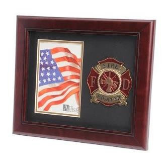 Firefighter Medallion Portrait Picture Frame Double Layer Black Matting with Gold Trim The Military Gift Store