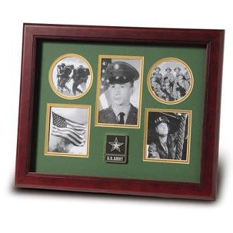 Go Army Medallion Five Picture Collage Frame Double Layer Army Green Matting with Gold Trim The Military Gift Store