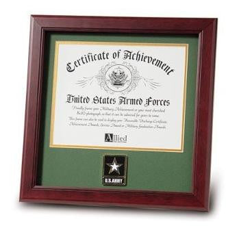 Go Army Medallion Certificate Frame Double Layer Army Green Matting with Gold Trim The Military Gift Store