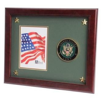 U.S. Army Medallion Picture Frame with Stars made from Mahogany colored wood The Military Gift Store