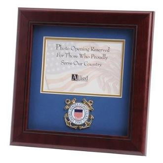 U.S. Coast Guard Medallion Landscape Picture Frame Blue Matting with Gold Trim The Military Gift Store