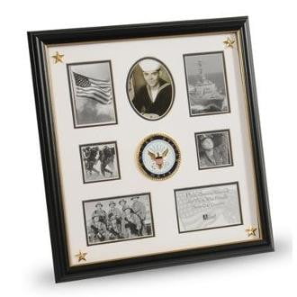U.S. Navy Medallion 7 Picture Collage Frame with Stars Black with Gold Trim Frame Molding The Military Gift Store