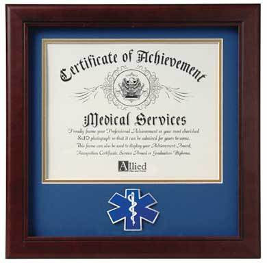 Emergency Medical Services Certificate of Achievement Frame, Mahogany Wood The Military Gift Store