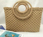 Wooden handle beach bag handbag Pi-Mart