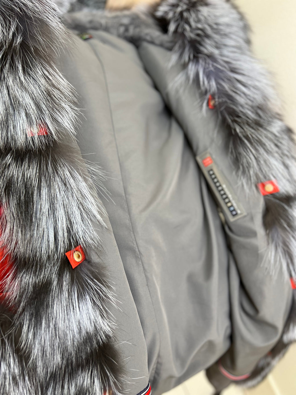 Roma Genuine Silver Fox Fur Rabbit Fur Insulated Parka in Red Alaska® Outerwear Company