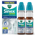 Vicks Sinex Severe Nasal Spray, Original Ultra Fine Mist, Decongestant Medicine, Sinus Relief, 265 Sprays, 2 Ct