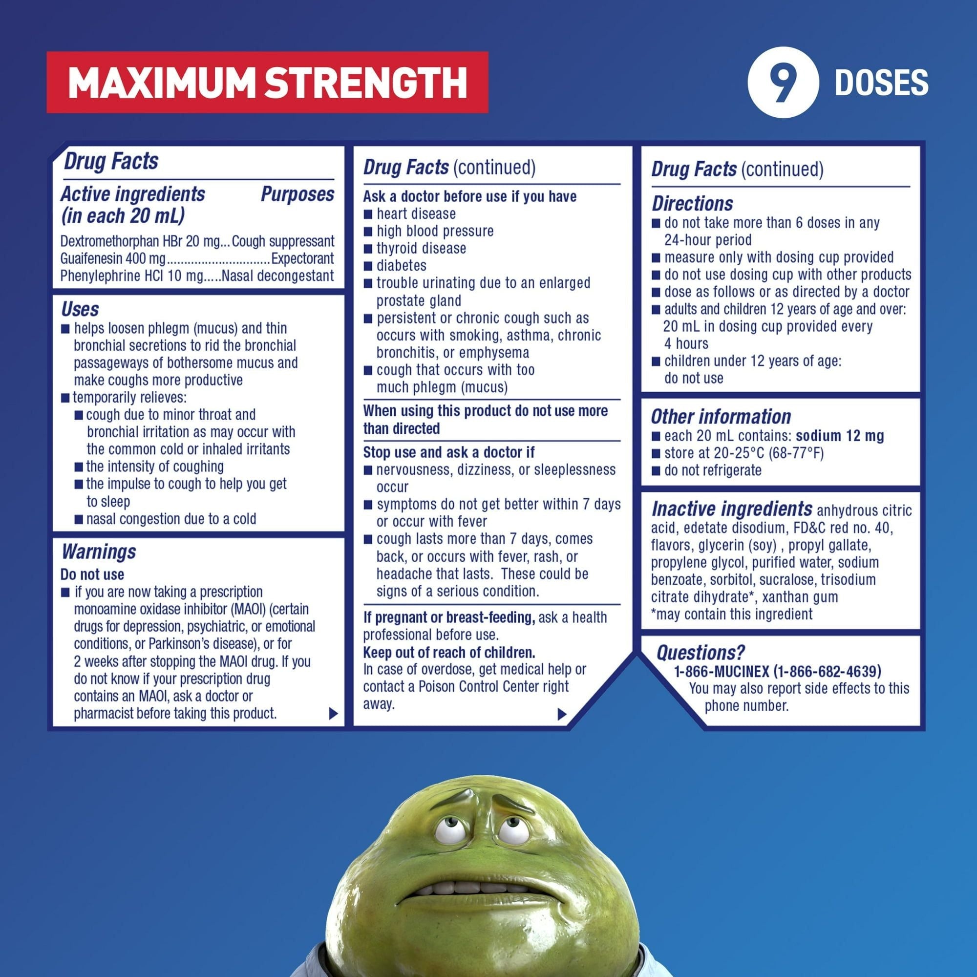 Mucinex Fast-Max Severe Congestion & Cough Medicine, OTC Sinus/Nasal Decongestant, Expectorant, 6 fl oz