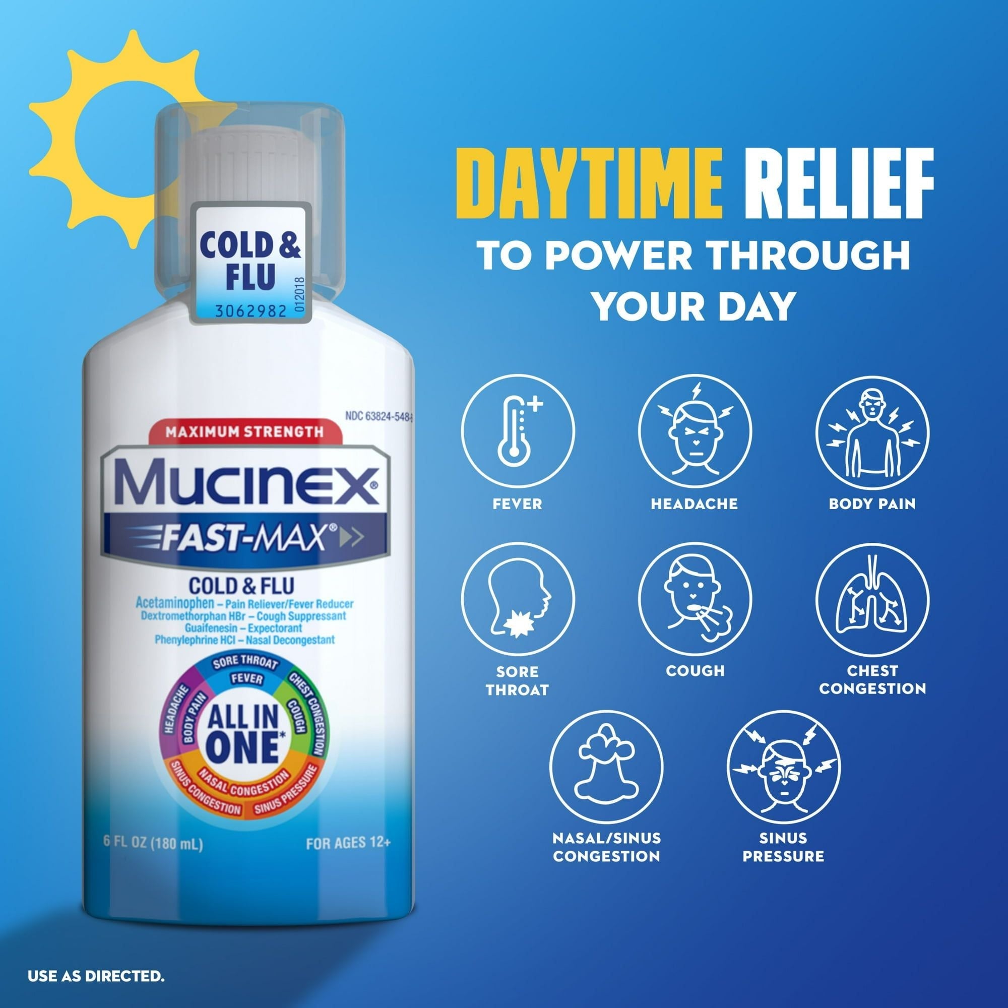 Mucinex Fast-Max Cold and Flu Medicine, Chest Congestion, Cough, Sore Throat, Nasal Decongestant, 6 fl oz
