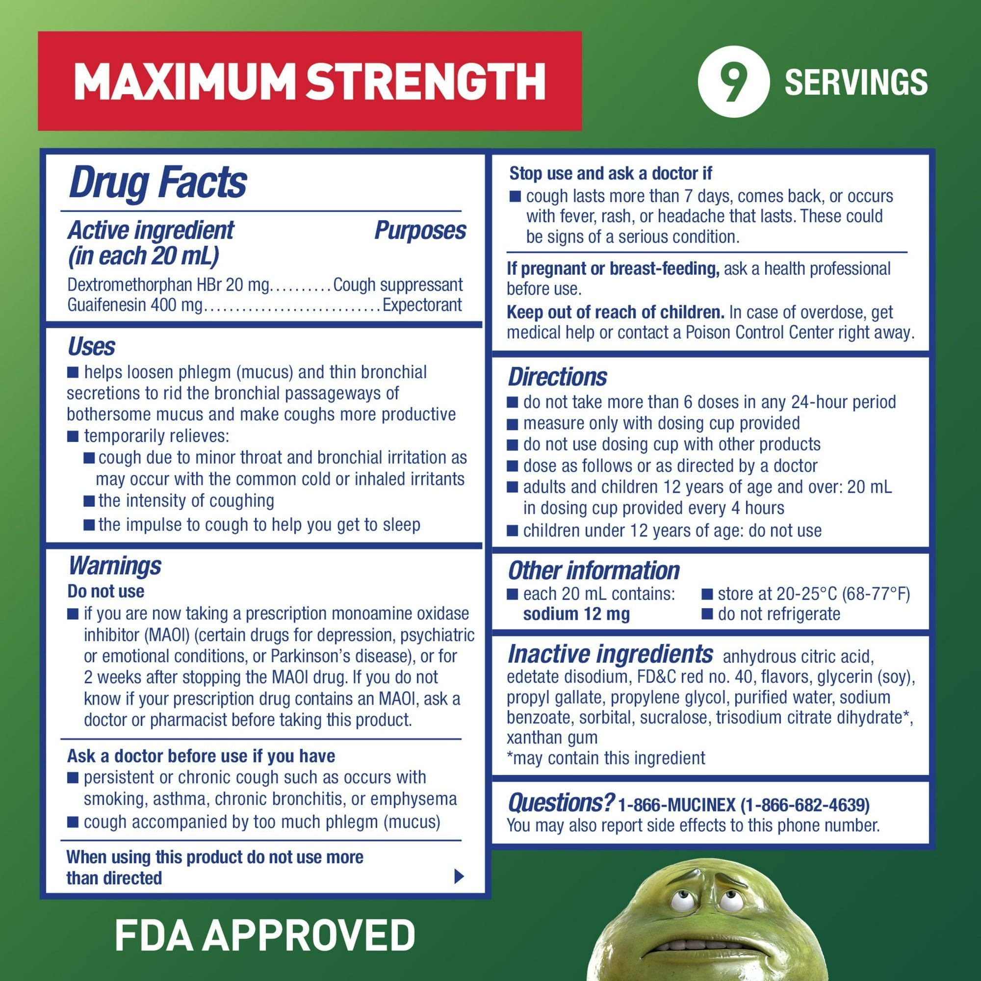 Mucinex Fast-Max DM Max Strength Expectorant & Cough Medicine, Excess Mucus Relief, FSA/HSA, 6 fl oz