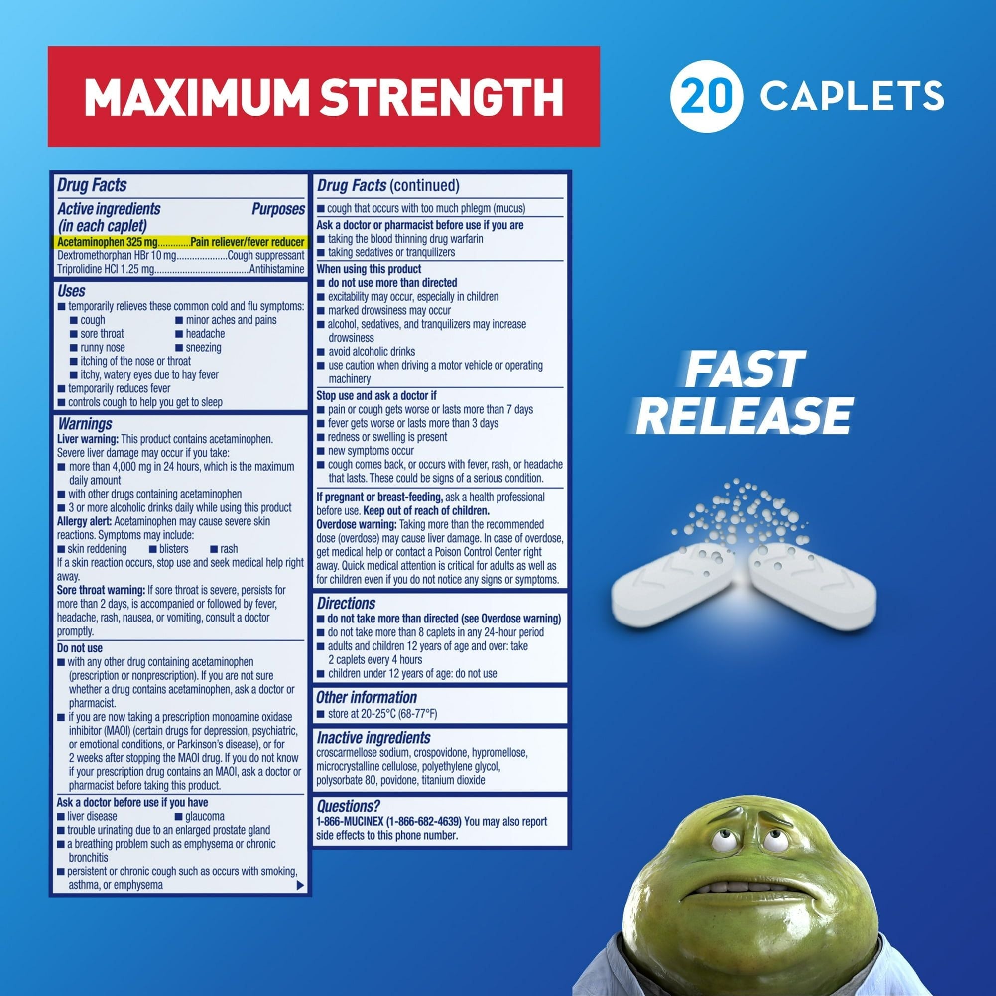 Mucinex Nightshift Cold and Flu Medicine, Fever Reducer, OTC Nighttime Cough Relief, 20 Caplets