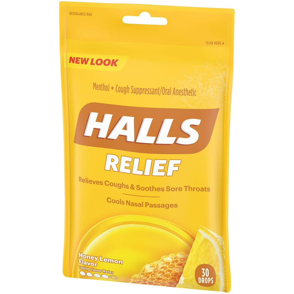 HALLS Relief Honey Lemon Cough Drops, 30 Drops