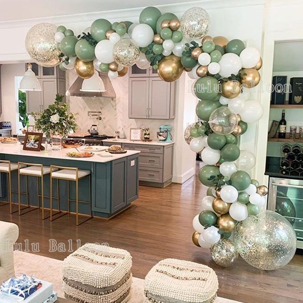142 pcs Vintage Green And White Gold Balloon Garland Kit As Backdrop For Birthday Baby Bridal Shower Party Decorations Girl and Boy Universal Multicolor Ballons Stevvex