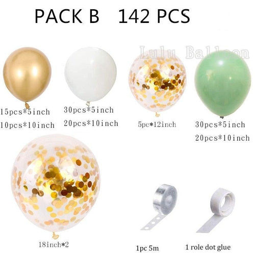 142 pcs Vintage Green And White Gold Balloon Garland Kit As Backdrop For Birthday Baby Bridal Shower Party Decorations Girl and Boy Universal Multicolor Ballons Stevvex